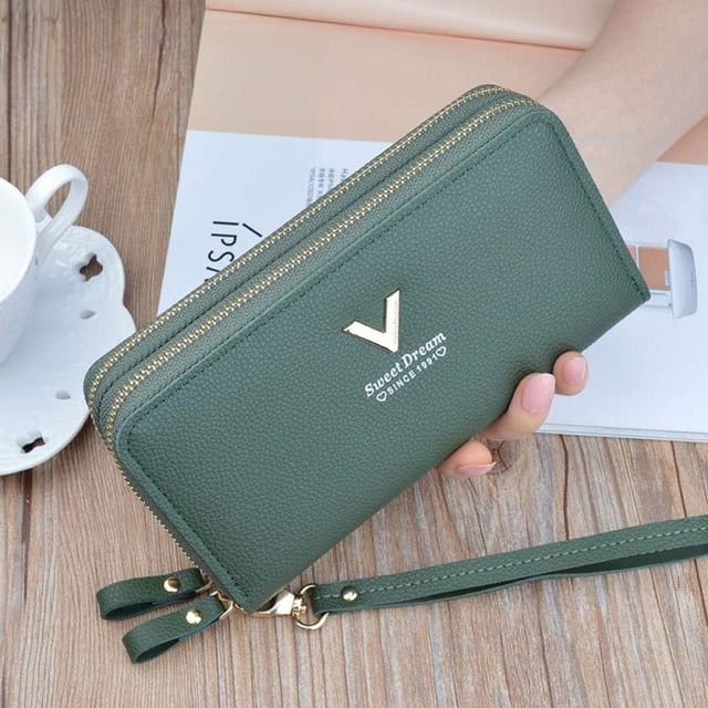 LAICAIW Phone Purses Women Wallets Big Female Purse Leather Retro Ladies Long Woman Wallets Card Clutch Double Zipper-9