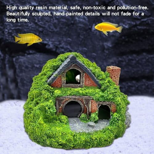 Fish Tank Hobbit Decorations,Resin Small Fish Cave Hideout House,Aquarium Decor Hide Hole Shelter Hut Ornaments Mini Garden Decorating Accessories