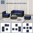 thumbnail image 4 of SOLAURA 5-Piece Outdoor Patio Furniture Sofa Set, Rattan Wicker Sectional Sofa with Ottoman, Glass Coffee Table & Cushions, Outdoor Conversation Set for Backyard, Garden, Porch, Dark Blue, 4 of 9