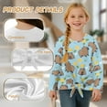thumbnail image 6 of Xixirimido Capybara Lemon Blue Pattern Girls Casual T-Shirt Crew Neck Tunic Tops Long Sleeve Loose Fit Soft Blouse Tie-hem Tees for Fall Winter, Size 5-6, 6 of 7