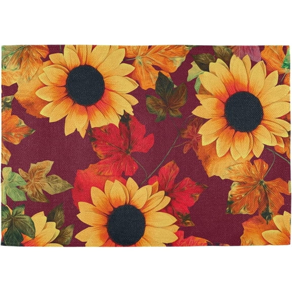Red Sunflowers Fall Placemats Set of 4 Autumn Place Mats for Dining Table Floral Kitchen Table Mat Seasonal Decor 12x18 Inches