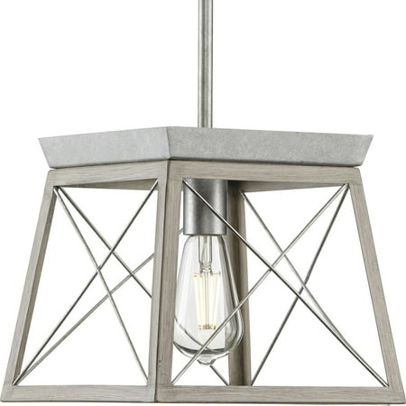 Briarwood Collection One-Light Galvanized and Bleached Oak Farmhouse Style Hanging Mini-Pendant Light