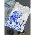 thumbnail image 3 of Blue Sealife Doodles Art  T-Shirt Women -Image by Shutterstock, Female Large, 3 of 4