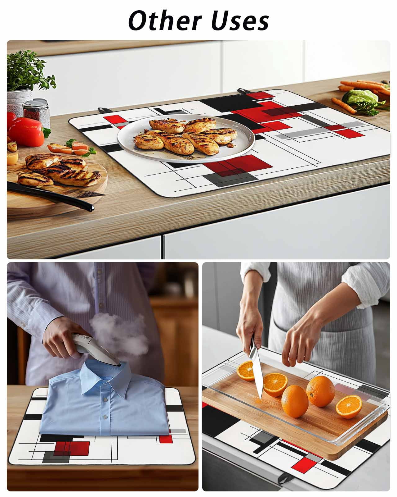 Stove Top Covers for Electric Stove, Red Grey Black Glass Stovetop Cover Protector, Irregular Modern Geometric Abstract Induction Cooktop Protector Oven Mat for Kitchen Countertop 24"x21"