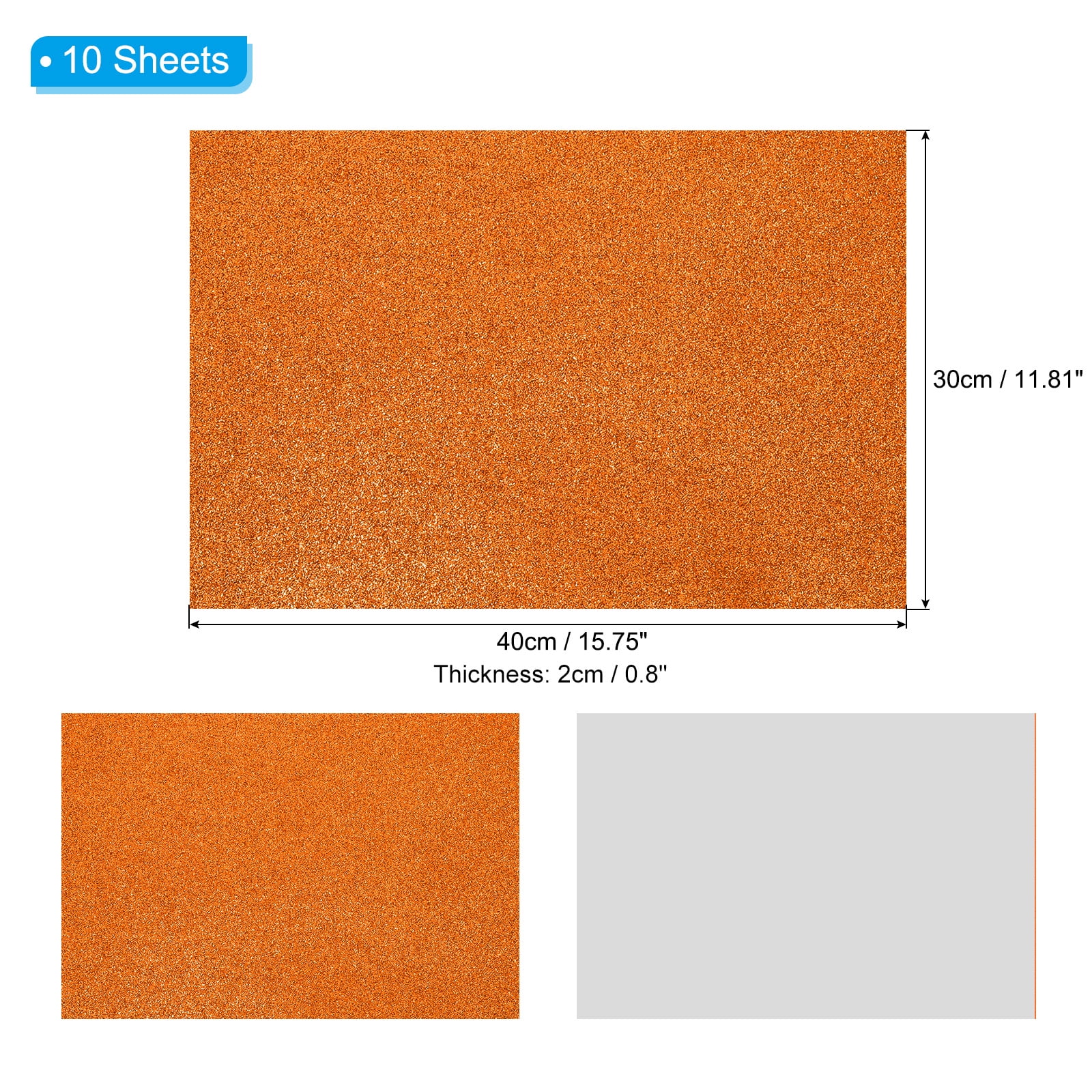 Uxcell 10 Sheets 2mm Glitter Foam Sheet 16x12" Orange EVA Paper with Back Adhesive