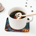 thumbnail image 5 of Yiaed Cartoon Pumpkin Skull Print Leather Coasters for Drinks - Cup Coasters Coffee Table Kitchen Table Bar, Home & Office Gifts Handmade Drink Coasters-Square, 5 of 6