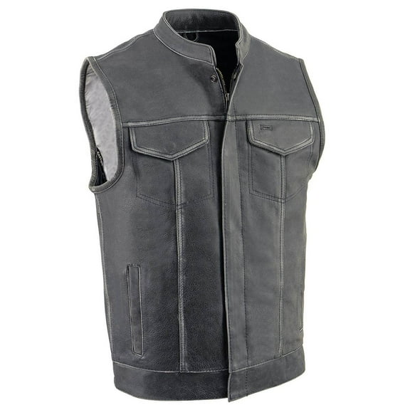 Milwaukee Leather MLM3513 Men's Premium Leather Club-Style Motorcycle Vest w/ Snaps and Zipper Closure X-Large