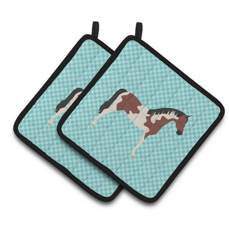 Horses Oven Mitt - Caroline's Treasures Pinto Horse Blue Check Pair of Pot Holders