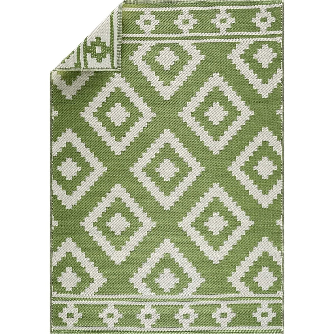 Playa Rug Milan Lightweight Reversible Recycled Plastic Outdoor Floor Mat/Rug Green&Crème 4'x6' 4' x 6'