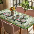 thumbnail image 3 of Spring Easter Table Cloths for 6 Foot Rectangle Tables, Easter Eggs Bunny Truck Botanical Green Plaid Patio Waterproof Elastic Fitted Tablecloths, Washable Rectangular Table Cover for Camping, 3 of 8