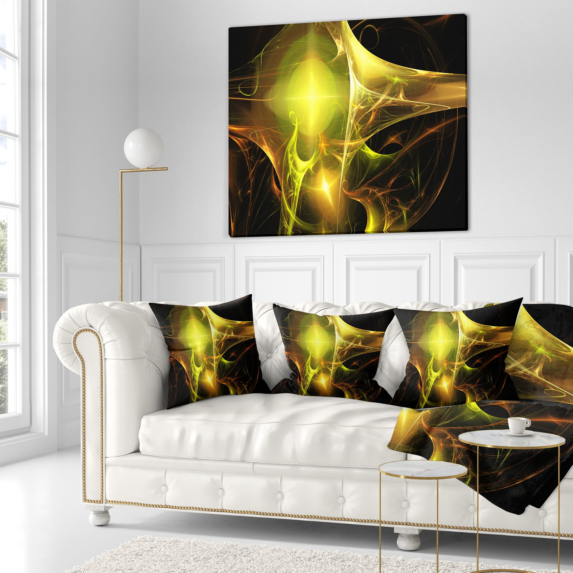 Designart Golden Bright Candle - Abstract Throw Pillow - 16x16