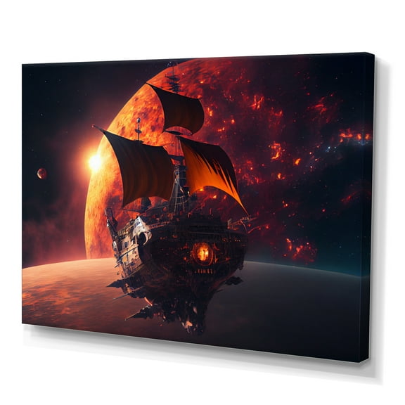 Designart Ship Cruise Into The Galaxy IV Canvas Wall Art