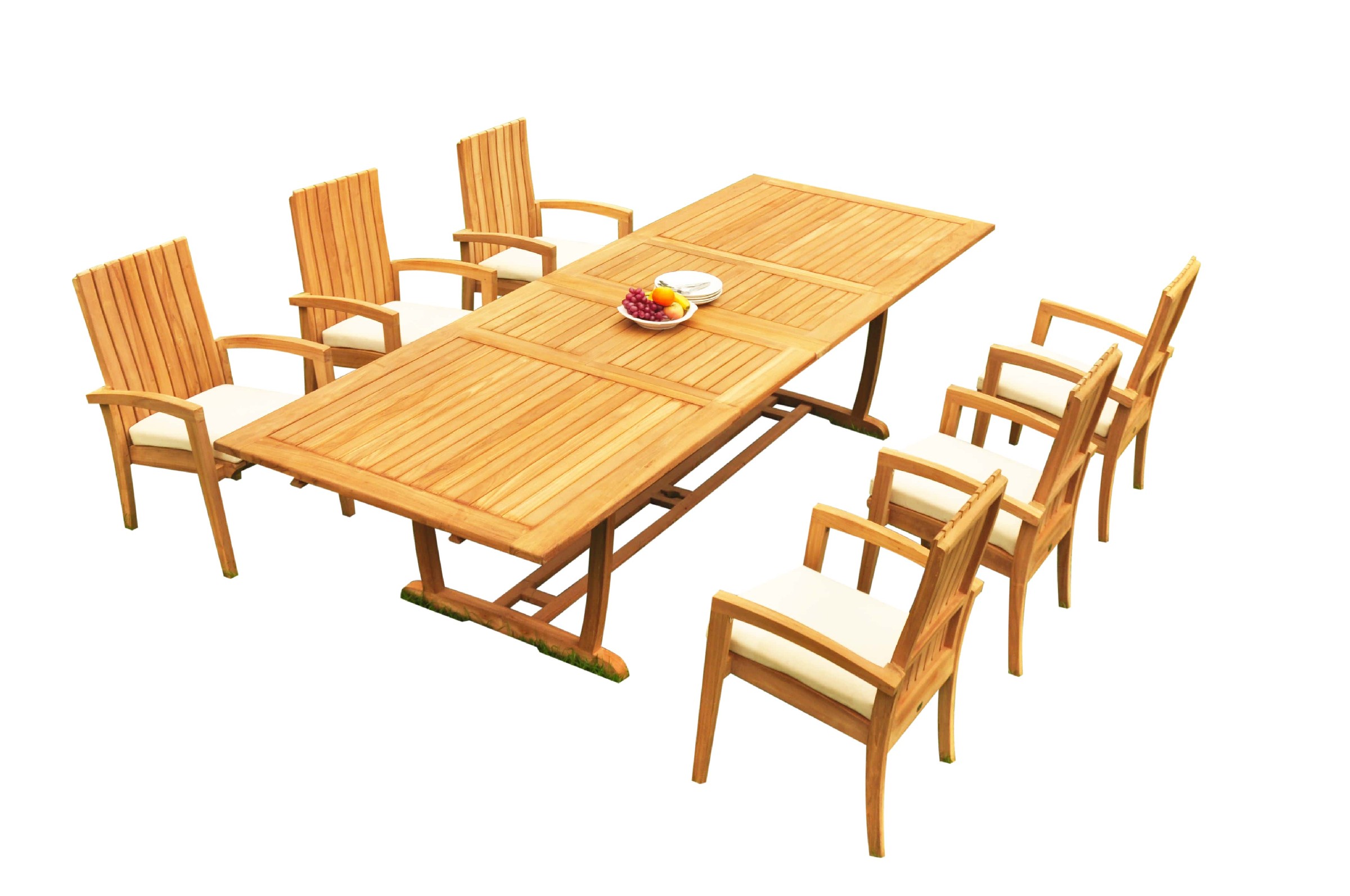 Grade-A Teak Dining Set: 6 Seater 7 Pc: 118" Mas Rectangle Trestle Leg Table And 6 Goa Stackng Arm Chairs Outdoor Patio WholesaleTeak #51GO1507 - image 1 of 4