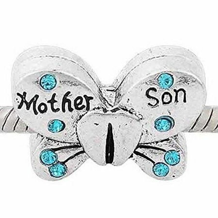 - Mother Son Butterfly Charm European Bead Compatible for Most European Snake Chain Bracelets