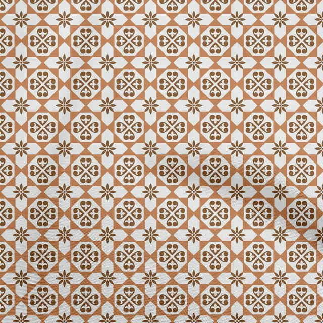 oneOone Velvet Rust Brown Fabric Asian Block Floral Fabric For Sewing Printed Craft Fabric By The Yard 58 Inch Wide