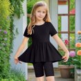 thumbnail image 4 of snilers Girls Clothes 2 Piece Summer Outfits Short Sleeve Pleated T-Shirts and Shorts Beach Summer Kids Clothing Set Size 5-15 Years, 4 of 8