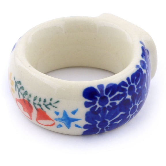 Polish Pottery 2-inch Napkin Ring (Wreath Of Bealls Theme) Hand Painted in Boleslawiec, Poland Certificate of Authenticity