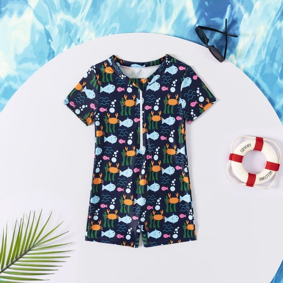 Hifoo Kids Swimwear Baby Boys Short Sleeve Swimsuits Dinosaur Bathing Suit Toddler Sun Rash Guard Swimwear Leisure Vacation Pool Summer Beachwear