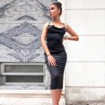 thumbnail image 5 of Women's Sexy Leather Spaghetti Straps Dresses Low Cut Sleeveless Backless Slit Hem Party Cocktail Club Midi Bodycon Dress, Black, M, 5 of 5