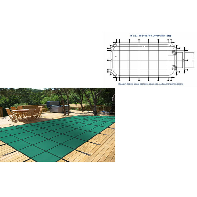 Inground Swimming Pool Cover Safety Rectangle Cover w/ Center Step 16X32FT  Green Winter Safety Cover Inground Swimming Pool Cover Rectangle Center  Step 16X32 FT 