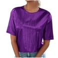thumbnail image 2 of Soki Hauts à Paillettes pour Femmes Couleur Unie Col Rond Manches Courtes, 2 of 9