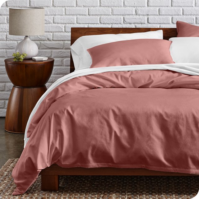 Bare Home Organic Cotton Duvet Cover Set, 300 Thread Count, Percale Weave, King/Cal King, Dusty Rose
