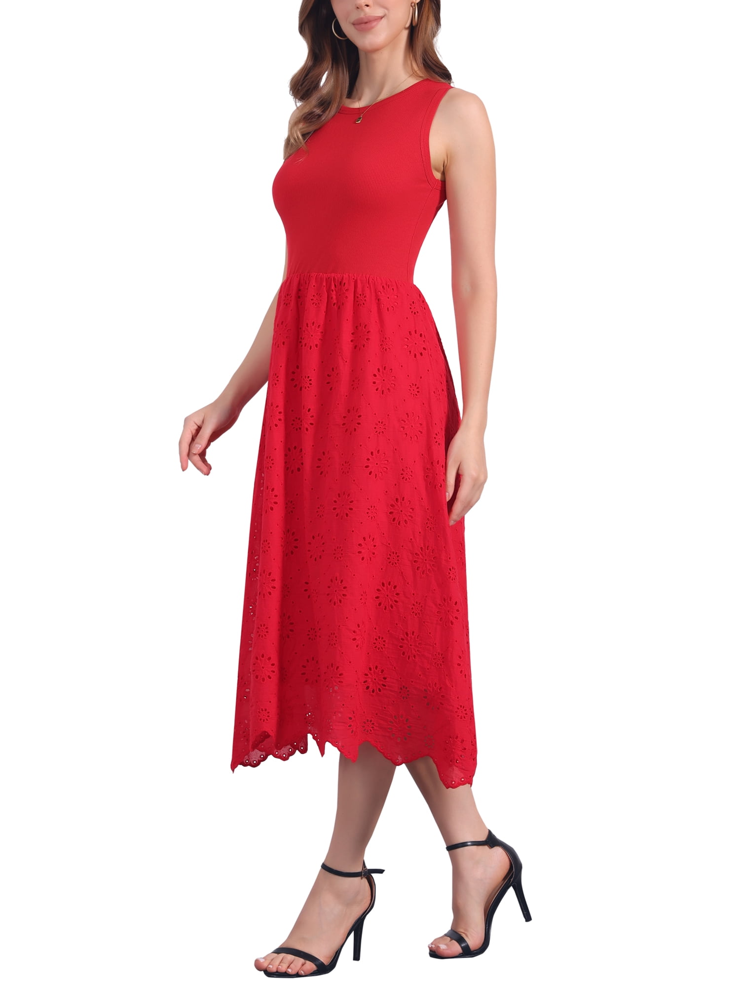 DARING DIVA Eyelet Sleeveless A Line Midi Tank Dress XL Red