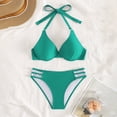 thumbnail image 5 of FINALGANG Womens Halter V Neck Solid Color Underwire 2 Piece Bikini Swim Set Molded Cup Swim Top Hollow Brief Summer Swimwear For Beach Party Stylish Swimwear L, 5 of 5