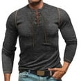 thumbnail image 2 of Zedker Mens Long Sleeve T-Shirts Casual Waffle Lace Up Cotton Shirts Crewneck Henley Outdoors Pullover Tops, 2 of 8