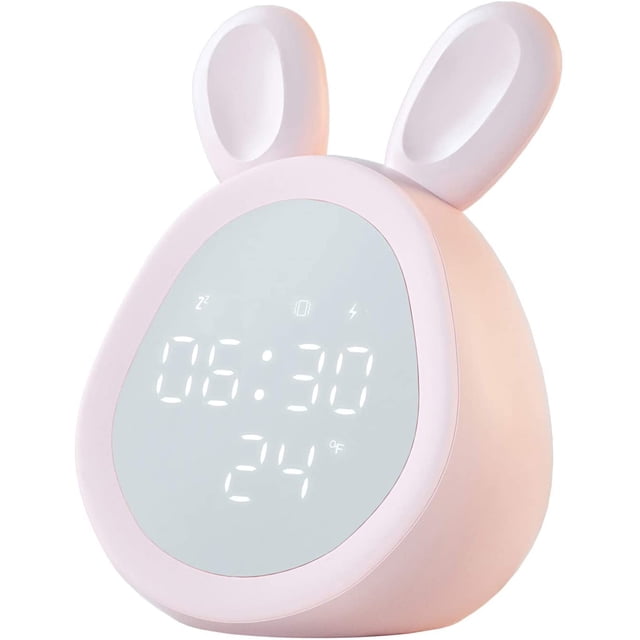 Despertadores para Dormitorios con Snooze y Luces Nocturnas, Despertador Digital con Termómetro, Volumen y Brillo Ajustables, Recargable, Rosa, Forma de Conejito