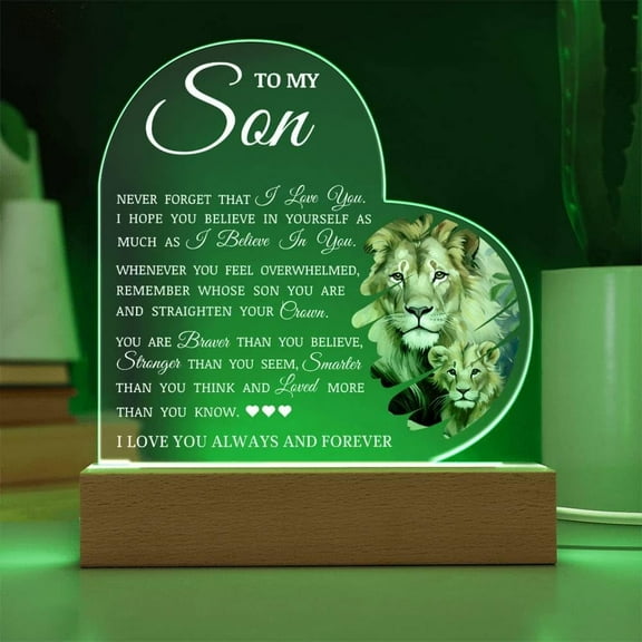 To My Son "I Believe In You" Acrylic Heart Plaque with LED Lights, Room Decor for Son, Meaningful Birthday Gift for Him, Unique Graduation Gift for Son, Thoughtful Keepsake