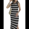 thumbnail image 3 of Vestidos de Verano 2025 para Mujer, Informales, Sin Mangas, de Punto Calado, con Abertura Lateral, A Rayas, Vestido Midi de Tirantes. Negro L, 3 of 8