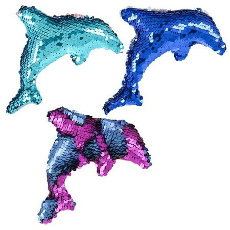 Rhode Island Novelty - Flip Sequin Plush - SET OF 3 DOLPHINS (Blue, Teal & Purple)(6