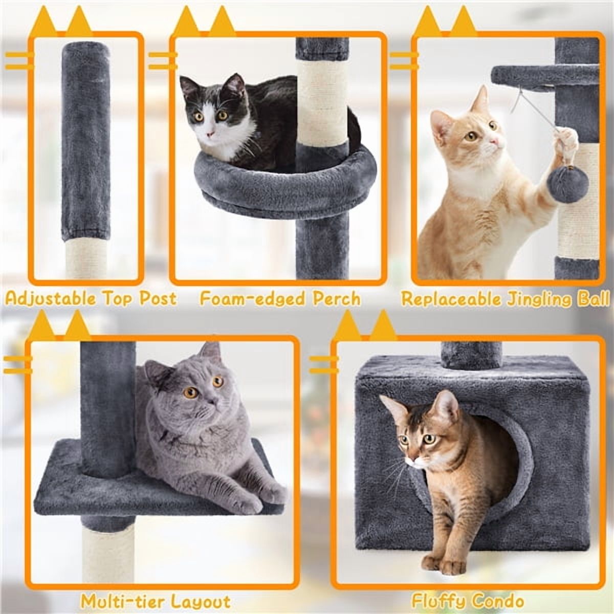 Yaheetech 7.4-8.7FT Multilevel Floor To Ceiling Cat Tree with Condo & 4 Perches, Dark Gray