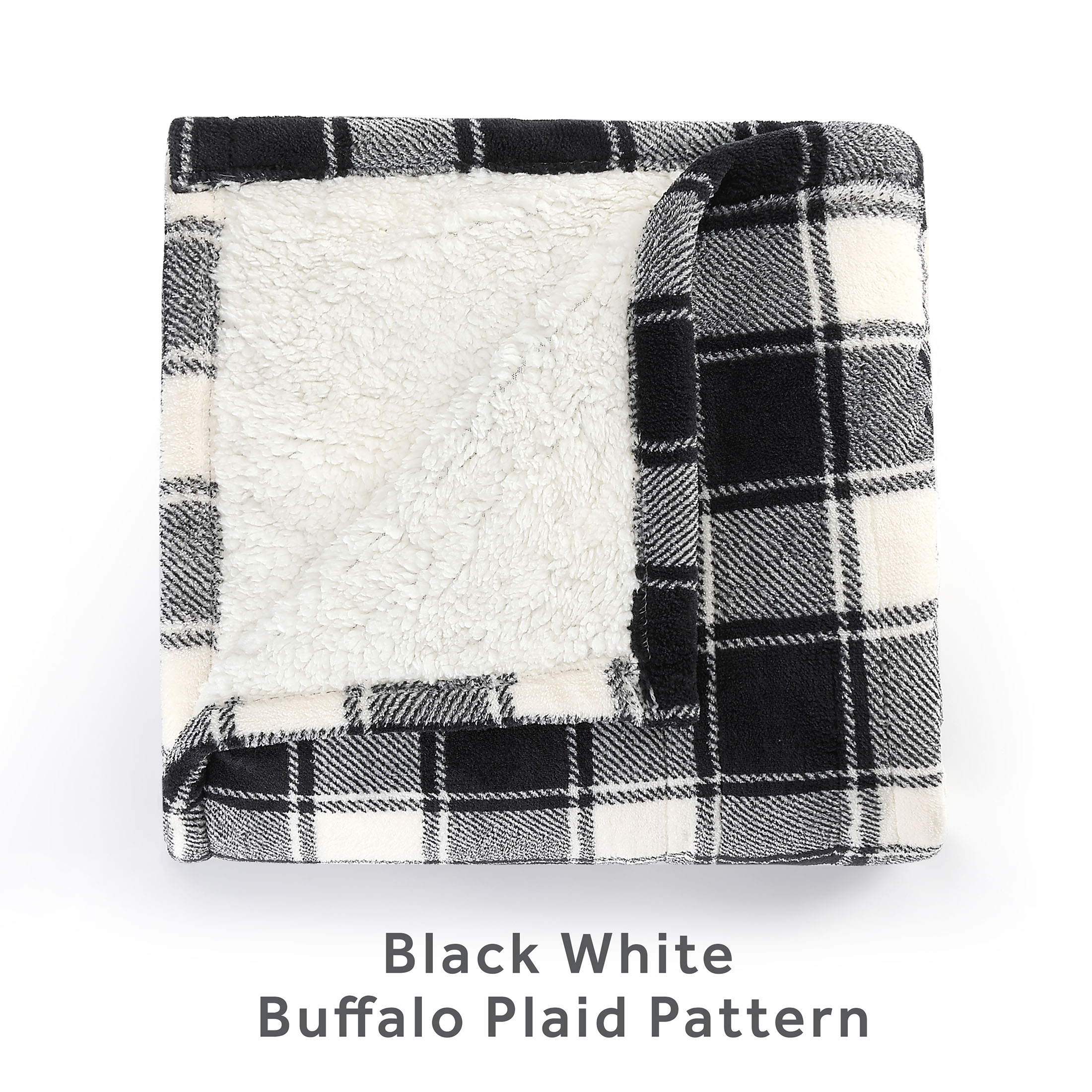 Sunbeam Microplush Sherpa Electric Heated Throw Blanket, Black and White Buffalo Plaid - image 5 of 9