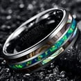 thumbnail image 2 of Men's 8mm Tungsten Carbide Ring Real Blue/Green Opal and Abalone Shell Wedding Engagement Ring Band Size 6 to 14, 2 of 6