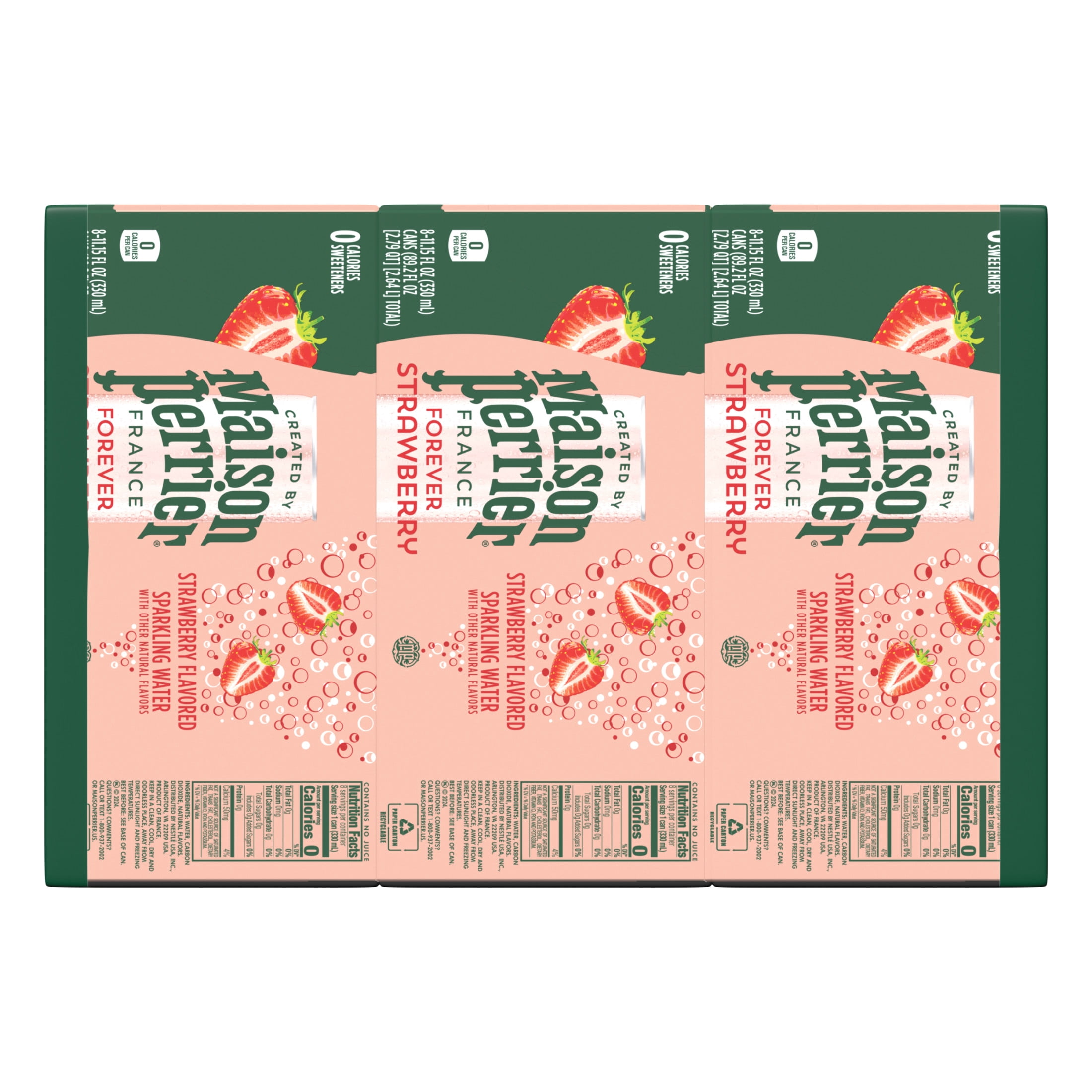 Maison Perrier Forever Strawberry Sparkling Water, 11.15 fl oz, 24 Pack Cans (3 Pack of 8)