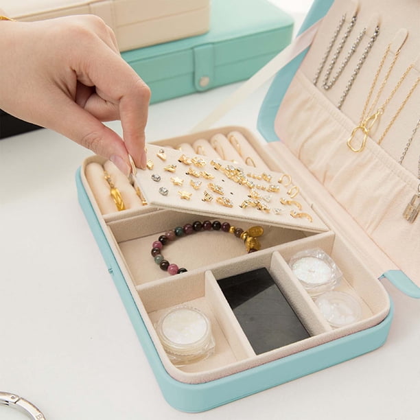 Caja de joyería portátil pequeña organizadora de viaje para mujeres y niñas | Mini de cuero sintético | Capacidad para collares, anillos, pendientes y pulseras | Ligera | 8.26x5.7x1.77 pulgadas