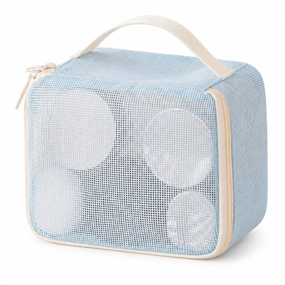 Mesh Makeup Bag Portable Travel Cosmetic Organizer, PVC Breathable Toiletry Pouch, Clear Zipper Bag for Bathroom, Gym, Office, Makeup & Travel Accessories, Medium Size 6.69x3.94x5.51, Blue