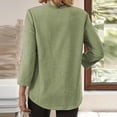 thumbnail image 4 of CIENVNSTG Women's 3/4 Length Sleeve Cotton Linen Shirts Tops Button Down V Neck Lightweight Blouse Great for Vacation Work School Business Casual Settings Everyday Wear Versatile Pick Green L, 4 of 4
