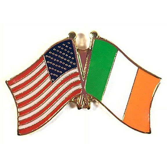 Pack of 50 Ireland & US Crossed Double Flag Lapel Pins, Irish & American Friendship Pin Badge