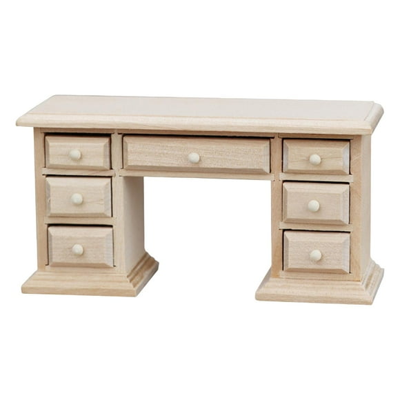 Escritorio de madera para casa de muñecas a escala 1:12, modelo DIY, artesanía decorativa, escritorio de oficina para el hogar, regalo artesanal con