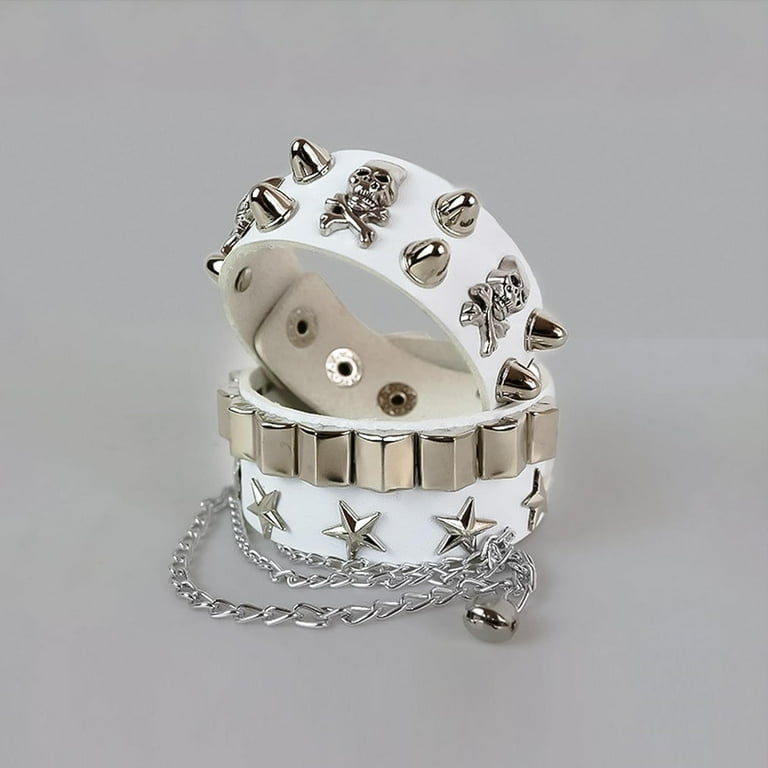 Leather Bracelet Combo Metal Star & Spike Inlay Grunge Leather Bracelet Combo Metal Star & Spike Inlay Grunge
