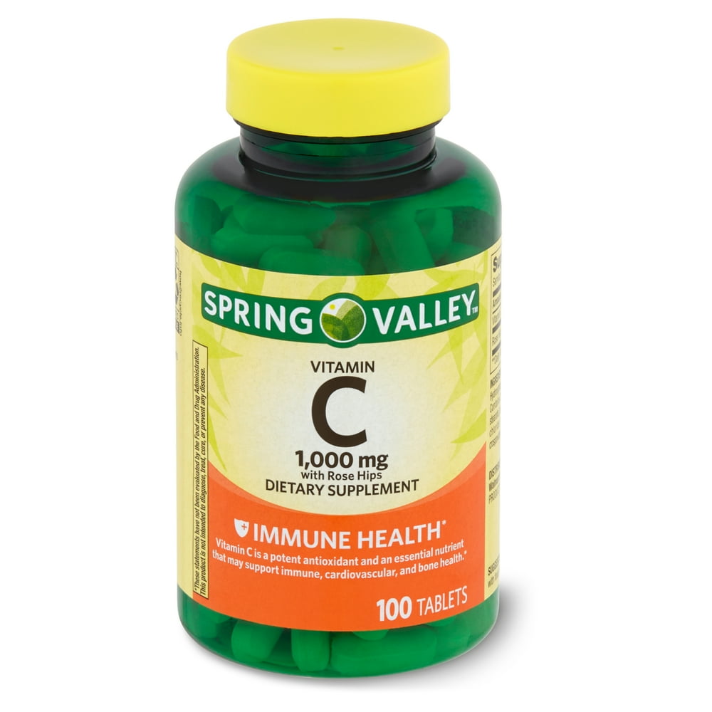Spring Valley Vitamin С with Rose Hips Dietary Supplement, 1,000 mg, 100 count