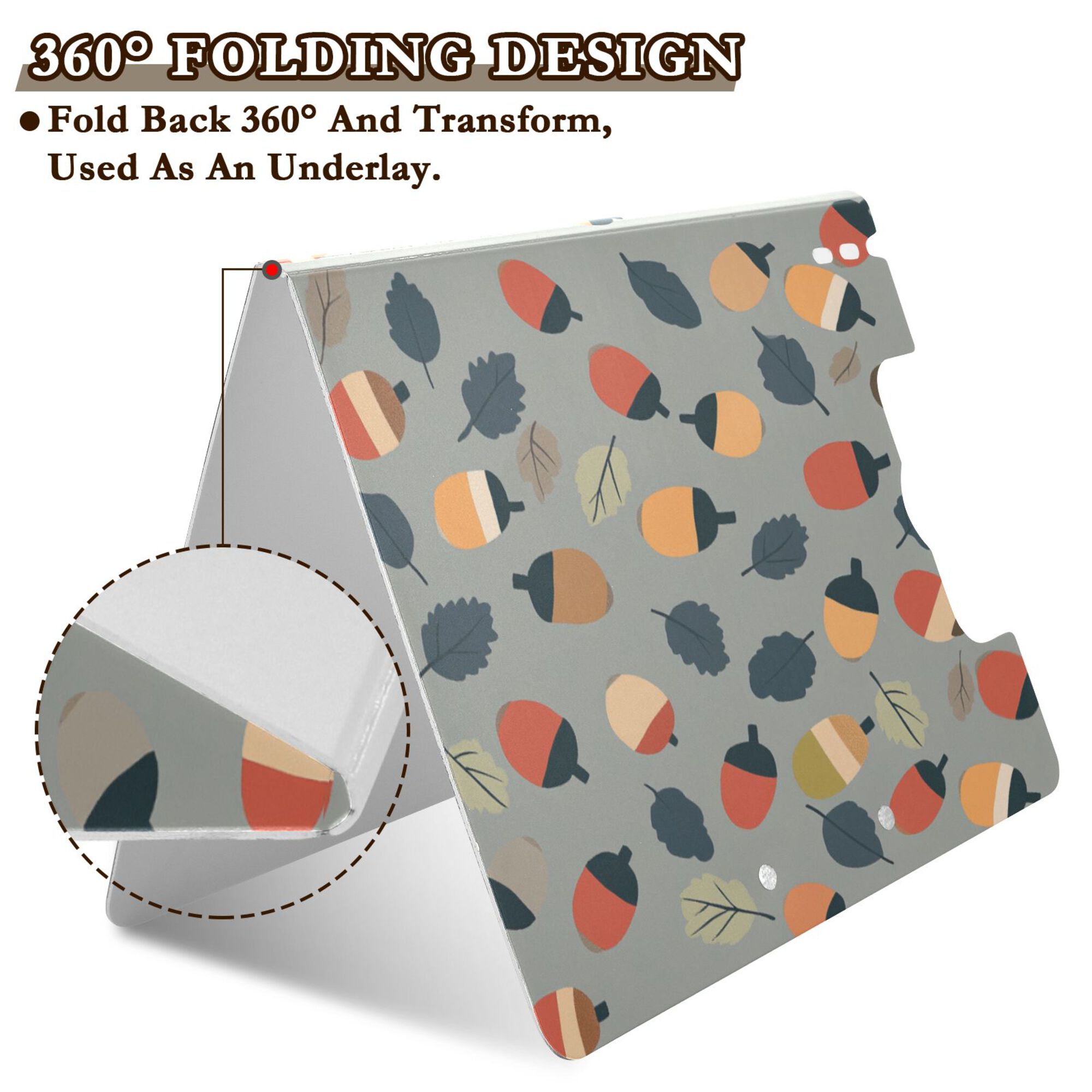 FORMRS A4 Clipboard Folder with Pen Holder Horizontal Foldable School Office Binder, Gray Acorns Pattern