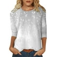 thumbnail image 1 of Hauts de Printemps pour Femmes Imprimé Décontracté à Sequins Col Rond Manches Trois-Quarts Gris L, 1 of 4