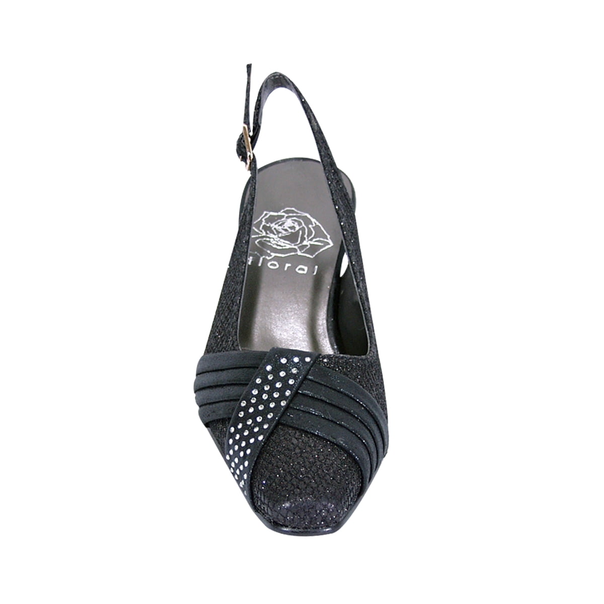 FLORAL Abagail Women's Wide Width Pleated Upper Crystals Closed Toe Slingback BLACK 9.5