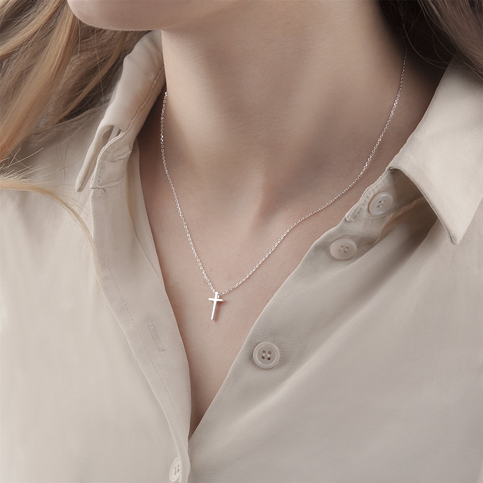 Anavia Merry Christmas Gifts for Daughter, Sterling Silver Cross Necklace, Ready to Gift Christmas Card Necklace for Niece