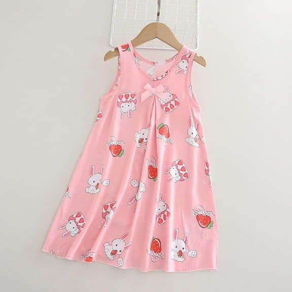 Cethrio Girls' Cotton Nightgowns, Soft Comfy Sleeveless Summer Sleep Dresses Pink Size 1-14T