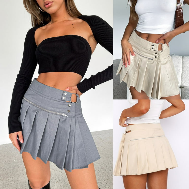 Black Stretch Woven Low Rise Pleated Micro Mini Skirt